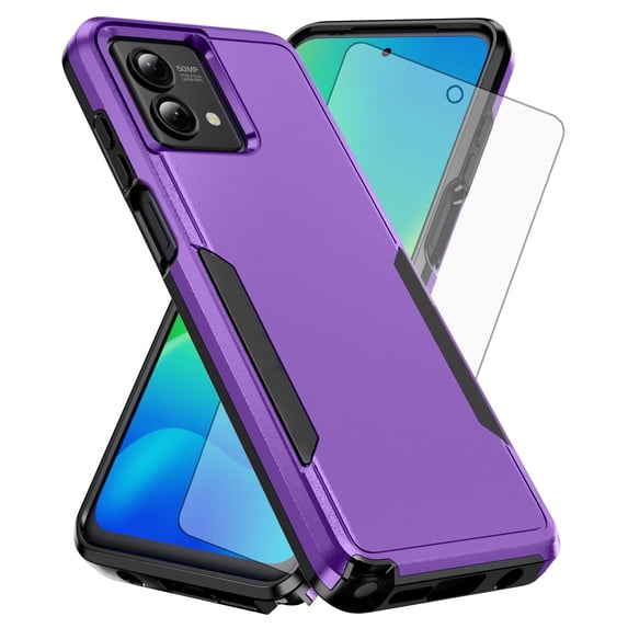 Compatible with Motorola Moto G Stylus 5G 2023 Phone Case Tempered Glass Screen Protector Hybrid Rugged Shockproof Hard Protective Drop Proof Full Body Heavy Duty Mobile Cell Cover for GStylus Purple