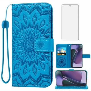 Compatible with Motorola Moto G Stylus 5G 2023 Wallet Phone Case and Tempered Glass Screen Protector Flip Credit Card Holder Stand Mandala Flower Cell Cover for GStylus G5 XT2317DL XT2315-5 Blue