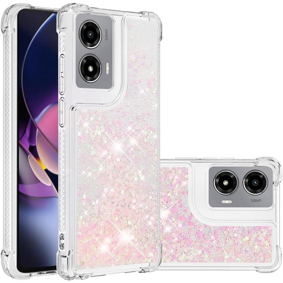 Compatible with Motorola Moto G Stylus 5G 2024 Case Liquid Glitter Cute Phone Case Shiny Floating Quicksand Shockproof Protective TPU Girly Women Case for Moto G Stylus 5G 2024 Star Pink YB
