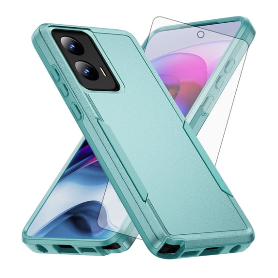 Compatible with Motorola Moto G Stylus 5G 2024 Phone Case Tempered Glass Screen Protector Hybrid Rugged Shockproof Hard Protective Drop Proof Full Body Heavy Duty Mobile Cell Cover for G5 Men Green
