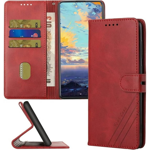 Compatible with Motorola Moto G Stylus 5G 2024 Wallet Case Leather Flip Folio Case with Card Holders Kickstand Magnetic Feature Shockproof Case for Moto G Stylus 5G 2024 Matte Red