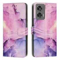 Compatible for Motorola Moto G Stylus 5G 2024 Wallet Case, [Stand Feature] [Wrist Strap] [Credit Cards Holder] New Marble Pattern Premium PU Leather Flip Protective Cover, Purple