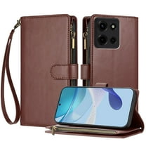 Compatible with Motorola Moto G Stylus 5G 2025 Wallet Case, [9 Card Slots] [Cash Pocket] [Zipper Pocket] Removable Adjustable Crossbody Strap Wrist Strap Magnetic PU Leather Kickstand Case, Brown