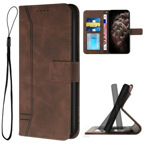 Compatible with Motorola Moto G Stylus 5G 2025 Wallet Case, Premium PU Leather Folio RFID Blocking with Card Slot Wrist Strap Magnetic Closure Built-in Kickstand Protective Case, Coffee