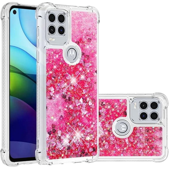 Compatible with Motorola Moto G Stylus 5G Case Glitter Liquid Cute Clear Phone Case Floating Quicksand Shockproof Protective Bumper Silicone TPU Case for Moto G Stylus 5G Love Pink YB