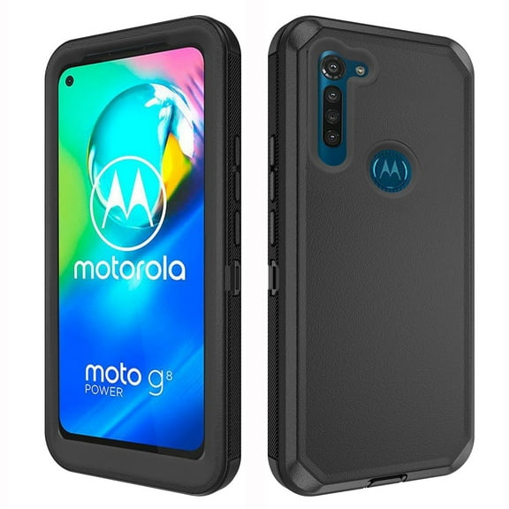 Compatible with Motorola Moto G8 Play/MotoG8 Plus/Moto8 Power Phone Case Hybrid Rugged Shockproof Hard Protective Drop Proof Full Body Heavy Duty Mobile Cell Cover for One Macro G8  Women Men Black