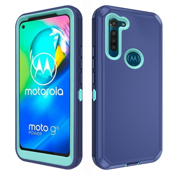Compatible with Motorola Moto G8 Play/MotoG8 Plus/Moto8 Power Phone Case Hybrid Rugged Shockproof Hard Protective Drop Proof Full Body Heavy Duty Mobile Cell Cover for One Macro 8G G8  Women Men Blue