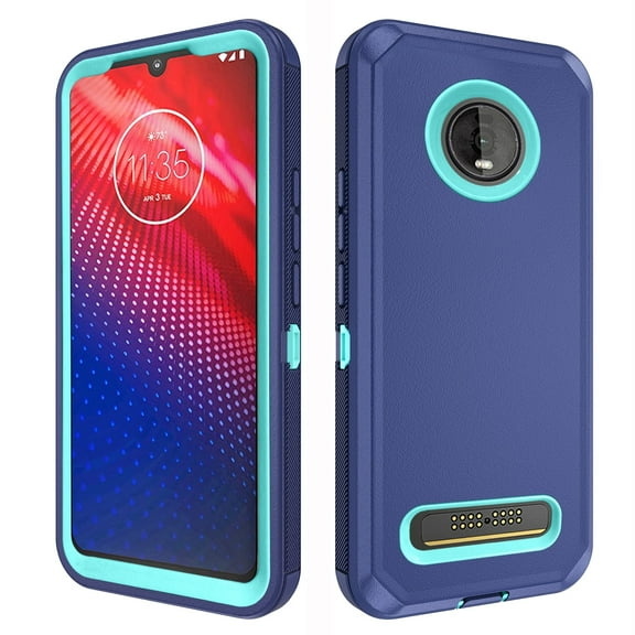 Compatible with Motorola Moto Z4/Moto Z 4 Play/MotoZ4 Force Phone Case Hybrid Rugged Shockproof Hard Protective Drop Proof Full Body Heavy Duty Mobile Cell Cover for 4Z XT1980-4 2019 Women Men Blue