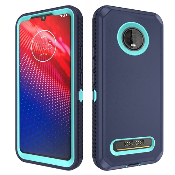 Compatible with Motorola Moto Z4/Moto Z 4 Play/MotoZ4 Force Phone Case Hybrid Rugged Shockproof Hard Protective Drop Proof Full Body Heavy Duty Mobile Cell Cover for 4Z XT1980-4 2019 Women Men Blue