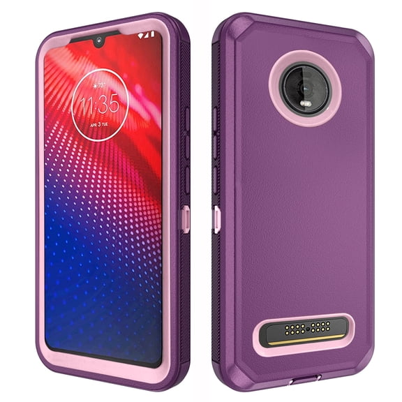 Compatible with Motorola Moto Z4/Moto Z 4 Play/MotoZ4 Force Phone Case Hybrid Rugged Shockproof Hard Protective Drop Proof Full Body Heavy Duty Mobile Cell Cover for 4Z XT1980-4 2019 Women Men Purple