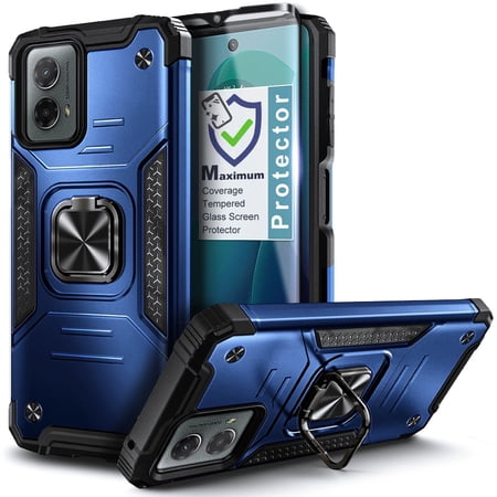 Compatible for Motorola Moto g POWER 5G (2024) Phone Case with Tempered Glass Screen Protector, Nagebee Full-Body Protective [Military-Grade] Magnetic Car Mount Ring Holder Durable Cover (Blue)
