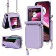 thumbnail image 1 of Compatible with Motorola Razr+ 2023 Crossbody Wallet Case,With Wrist Strap and Shoulder Strap,Zipper Card Slots Pocket,PU Leather Shockproof Protective Rugged Phone Case,Lightpurple, 1 of 11