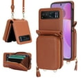 thumbnail image 1 of Compatible with Motorola Razr 2023 Crossbody Wallet Case,With Wrist Strap and Shoulder Strap,Zipper Card Slots Pocket,PU Leather Shockproof Protective Rugged Phone Case,Brown, 1 of 11