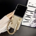 thumbnail image 1 of Compatible with Motorola Razr+ 2024/2025 Bling Case with Double Bracelet Chain Shell Sparkle Pearl Wrist Strap Diamond Soft TPU+Hard PC Shockproof Protective Cover for Women Girls,Gold, 1 of 5