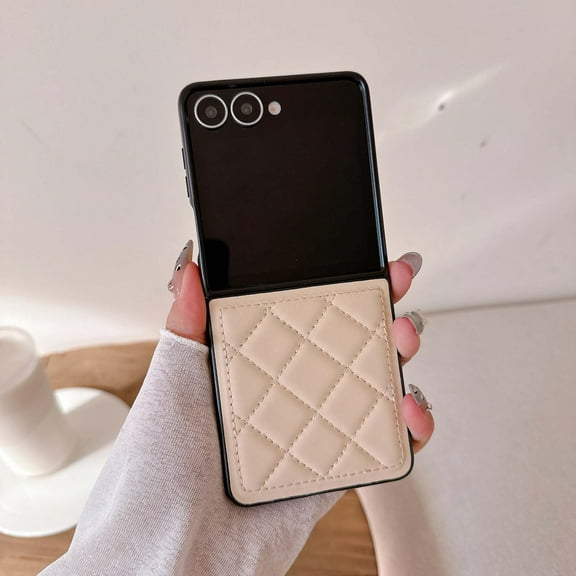 Compatible with Motorola Razr 2025/2024 Phone Case,Anti-Scratch Quilted PU Leather Back,Ultra Slim Shockproof Anti-fall Protection Rugged Durable Thin Fit Phone Case Cover,Khaki