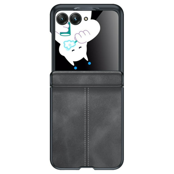 Compatible with Motorola Razr+ 2025/2024 Phone Case,Built-in Screen Protector,with Hinge Protection,PU Leather Shockproof Anti-Scratch Rugged Ultra Slim Thin Fit Phone Case,Black