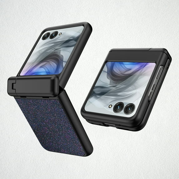 Compatible with Motorola Razr 60/Razr 2025/2024 Phone Case,With Hingle Kickstand,Built-in Screen Protector,Bling Glitter Disign,Shockproof Anti-slip Rugged Ultra Slim Phone Case,Black