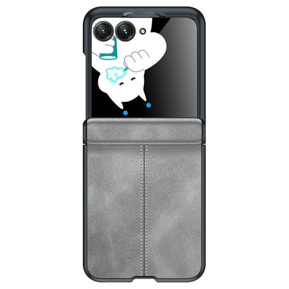 Compatible with Motorola Razr 60/Razr 2025/Razr 2024 Case with Hinge Protection, Premium PU Leather Case Scratch-Resistant Tempered Glass Screen Protector Slim Shockproof Cover, Gray