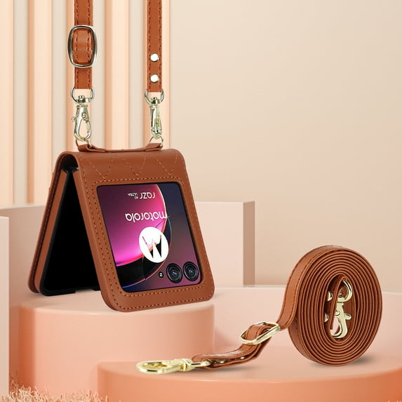 Compatible for Motorola Razr 60 Ultra Case with Card Slots, Shockproof Luxury PU Leather Crossbody Short Lanyard Cover Protective Strap Phone Case for Motorola Razr 60 Ultra Wallet Case, Brown