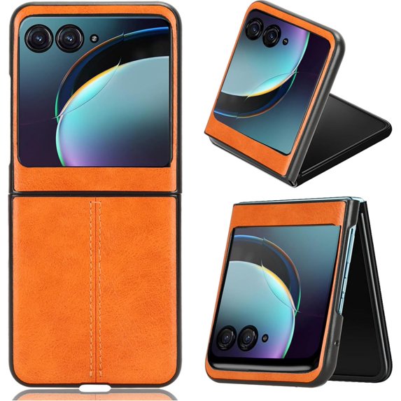 Compatible Motorola Razr Plus Case 2023,Motorola Razr+ 2023 Case Thin,Luxury Hard PC PU Leather Protective Phone Case for Motorola Razr 40 Ultra Case 5G New Moto Razr Plus 2023 Case - Yellow