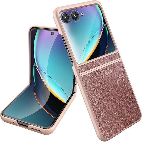Compatible Motorola Razr Plus Case 2023 with Screen Protector,Rose Gold Motorola Razr+ 2023 Case 5G,Bling Lightweight Protective Phone Case for Motorola Razr 40 Ultra Moto Razr Plus 2023 Case