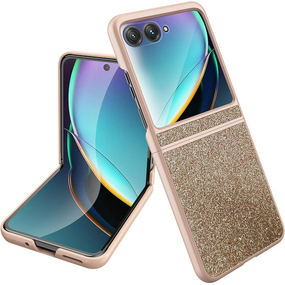 Compatible Motorola Razr Plus Case with Screen Protector 2023,Bling Gold Motorola Razr+ Case 5G,Sparkle Thin Protective Phone Case for Motorola Razr 40 Ultra Case Moto Razr Plus 2023 Case