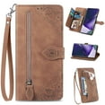 thumbnail image 1 of Compatible for Mototrola Moto G 5G (2024) Wallet Case for Women Girls with Card Holder - Retro Embossed Flower Zipper Wallet PU Leather Flip Cover with Detachable Wrist Hand Strap, Brown, 1 of 8
