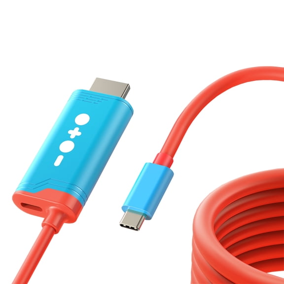 Compatible with Nintendo Switch 2 - Portable Docking Station HDMI Adapter for Switch TV Connection - Charging and Data Transfer Cable Accessory-Red Blue