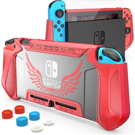 Compatible with Nintendo Switch Case with Screen Protector,HEYSTOP TPU Protective Heavy Duty Cover Case for Nintendo Switch with Shock-Absorption and Anti-Scratch Red