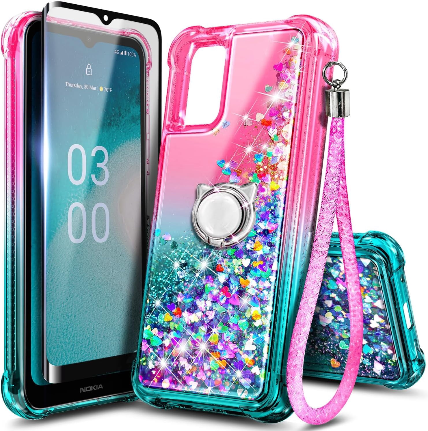 Asuwish Phone Case For Nokia G42 5G / Nokia G310 5G (6.56") Zipper Wallet Detachable Cell Cover With Screen Protector Crossbody Lanyard Strap Flip Card Holder Slot NokiaG42 NokiaG310 Rose Gold - View #2