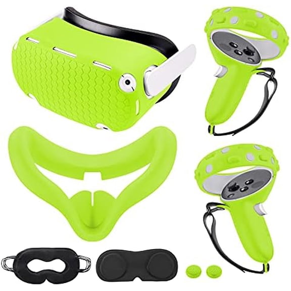 Compatible with Oculus Quest 2 Accessories, for Quest 2 VR Silicone face Cover, VR Shell Cover,for Quest 2 Touch Controller Grip Cover,Protective Lens Cover,Disposable Eye Cover. (Green)