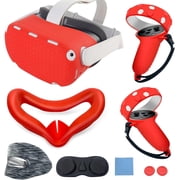 Compatible with Oculus Quest 2 Silicone Case Accessory with VR Case Cover, Silicone VR Face Cover Pad and Touch Controller Grip Cover Compatible with Quest 2, Disposable Eye Cup Red