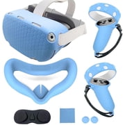 متوافق مع Oculus Quest 2 ملحقات حالة سيليكون مع غطاء حالة VR ، وسادة غطاء وجه VR سيليكون وغطاء تحكم باللمس متوافق مع Quest 2 ، كأس العين المتاح الأزرق الفاتح
