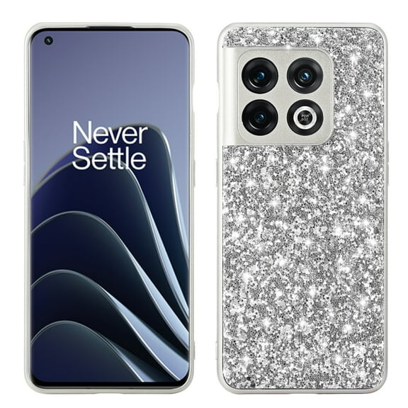 Compatible with OnePlus 10 Pro 5G Glitter Plating Case, Luxury Bling Sparkly Shiny Cute Soft TPU Plating Bumper Raised Camera Shockproof Back Cover Wireless Charging for Women Girl, Silver