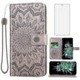 thumbnail image 1 of Compatible with OnePlus 10T 5G/One Plus Ace Pro Wallet Phone Case and Tempered Glass Screen Protector Flip Credit Card Holder Stand Mandala Flower Cell Cover for On 1plus +10T AcePro Women Men Gray, 1 of 9