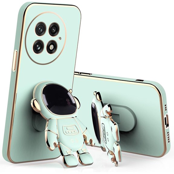 Compatible with OnePlus 13 Case with Plating Creative Astronaut Cartoon Holder Rosa, for OnePlus 13 Phone Case Silicone Shockproof Stand Soft TPU Protective Slim Cover (Green)