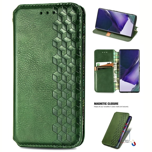 Compatible for OnePlus 9 Wallet Case, Embossed Pattern PU Leather Magnetic Suction Flip Cover with Credit Card Holder Kickstand Anti-Scratch Shockproof Case for OnePlus 9, Green