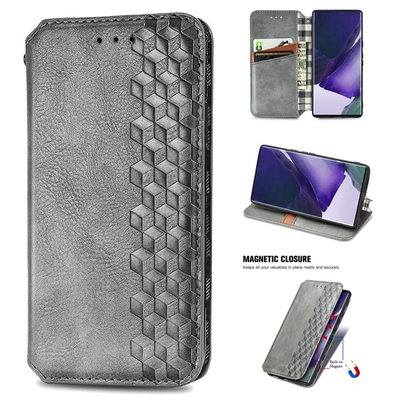 Compatible for OnePlus N20 5G Wallet Case, Embossed Pattern PU Leather Magnetic Suction Flip Cover with Credit Card Holder Kickstand Anti-Scratch Shockproof Case for OnePlus N20 5G, Gray