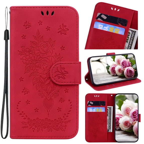 Compatible with OnePlus Nord 2 5G Wallet case, Credit Card Holder,Flip Book PU Leather Wristband Shockproof Phone Case Cover Cellphone for Women Men for OnePlus Nord 2 5G,Red