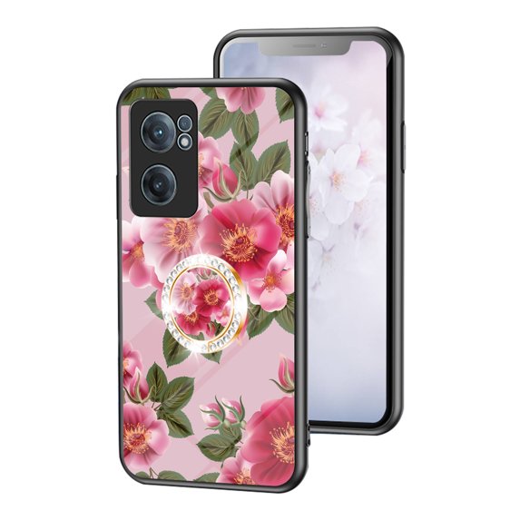 Compatible with OnePlus Nord CE2 5G Rotatable Ring Stand with Bling Glitter Diamond, Printed Case Fashion Luxury Flower Floral Pattern Slim Cover for OnePlus Nord CE2 5G Women and Girls,Flower#6