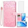 thumbnail image 1 of Compatible with OnePlus Nord N200 5G Wallet Phone Case and Tempered Glass Screen Protector Flip Credit Card Holder Stand Mandala Flower Cell Cover for On1 Plus One+ 1+ N2005G 2021 Women Men Pink, 1 of 9