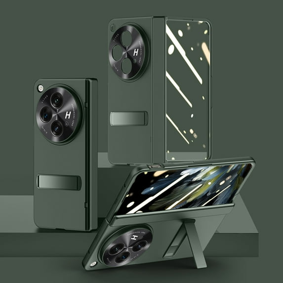 Compatible with OnePlus Open Case, Magnetic Hinge Protection Screen Protector Adjustable Kickstand Thin and Slim Stand Cover for OnePlus Open, Green+HD Screen Protector