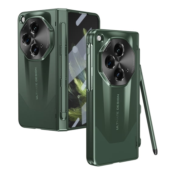 Compatible with OnePlus Open with Stylus & Stylus Holder, Hinge Protective Oil-Proof Full Body Protection Tempered Glass Screen Protector Anti-scratch Folding Case for OnePlus Open, Green
