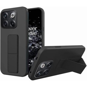 Compatible for Oneplus 1+ 10T Phone Case with Folding Kickstand | Multi-Functional Magnetic Hide Telescopic Stand Silicone TPU Slim Fit Protective Cover Case, Black