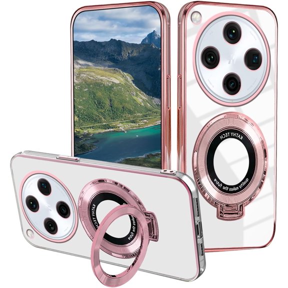 Compatible with Oppo Find X8 Pro Case with Magnetic Stand, for Oppo Find X8 Pro Phone Cases Silicone Transparent Car Mounts Accessories Funda Shockproof Luxury Protective Original Cover (Rosa)