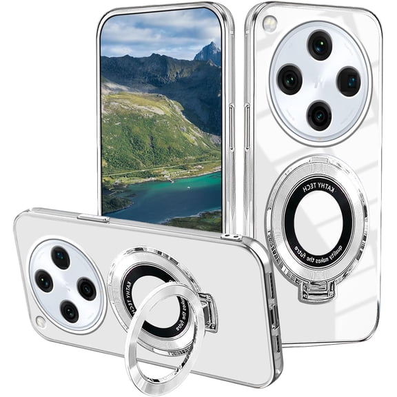 Compatible with Oppo Find X8 Pro Case with Magnetic Stand, for Oppo Find X8 Pro Phone Cases Silicone Transparent Car Mounts Accessories Funda Shockproof Luxury Protective Original Cover (Silver)