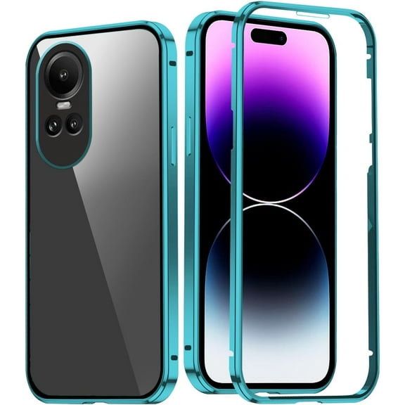 Compatible with Oppo Reno 10 Pro Case with Built-in Privacy Glass Screen Protector, Ultra Slim Oppo Reno 10 Pro Phone Case Clear for Women Men Shockproof Protective Cover (Blue)