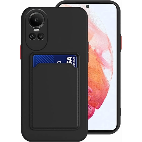 Compatible with Oppo Reno 10 Pro Case Silicone with Card Holder Black, for Oppo Reno 10 Phone Case Silicone Liquid Shockproof Protective Slim Cover (Black)