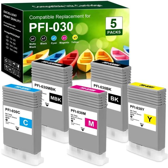 Compatible Replacement for PFI-030 Ink Tank Compatible for imagePROGRAF PRO Series TA-20 TA-30, Matte Black/Black/Magenta/Cyan/Yellow