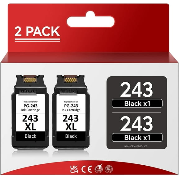Compatible PG-243XL PG 243 XL High Yield Black Ink Cartridge Replacement for Canon MX492 MX490 MG2920 MG2922 MG2420 MG2520 IP2820 Printer - 2 Pack
